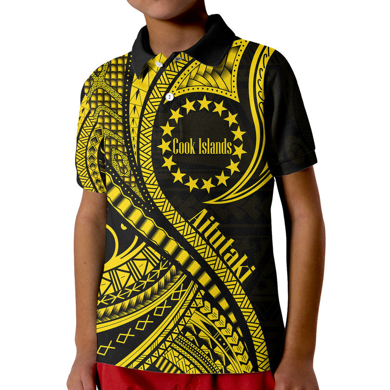 Custom Aitutaki Cook Islands Polo Shirt Gold Polynesian Wave Style LT9