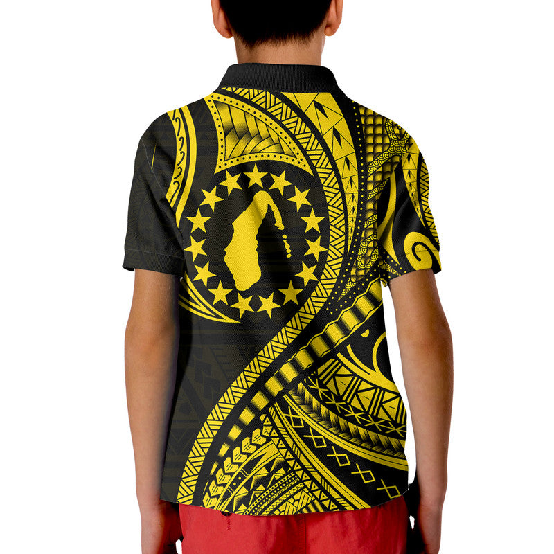 Aitutaki Cook Islands Polo Shirt Gold Polynesian Wave Style LT9
