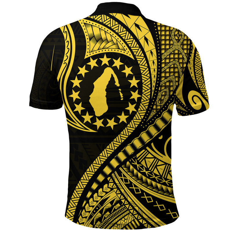 Aitutaki Cook Islands Polo Shirt Gold Polynesian Wave Style LT9
