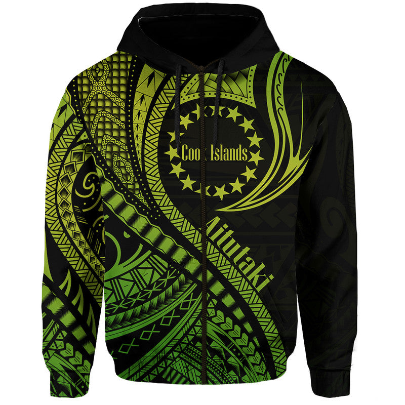 Custom Personalised Aitutaki Cook Islands Hoodie Green Polynesian Wave Style LT9
