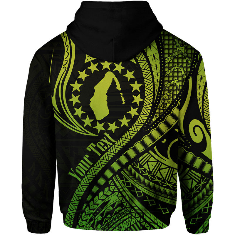 Custom Personalised Aitutaki Cook Islands Hoodie Green Polynesian Wave Style LT9