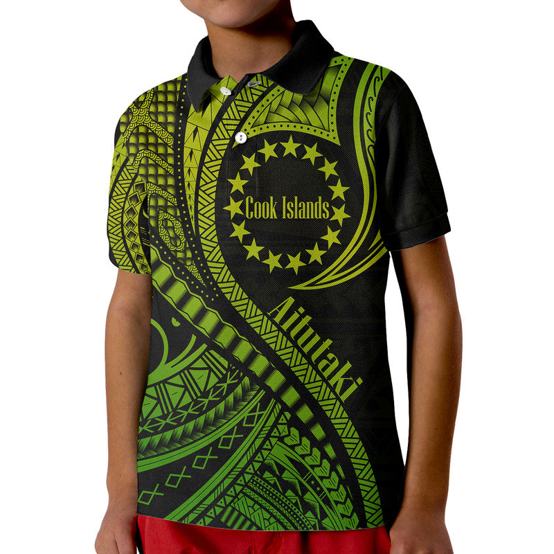Aitutaki Cook Islands Polo Shirt Green Polynesian Wave Style LT9