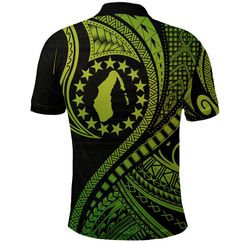 Aitutaki Cook Islands Polo Shirt Green Polynesian Wave Style LT9