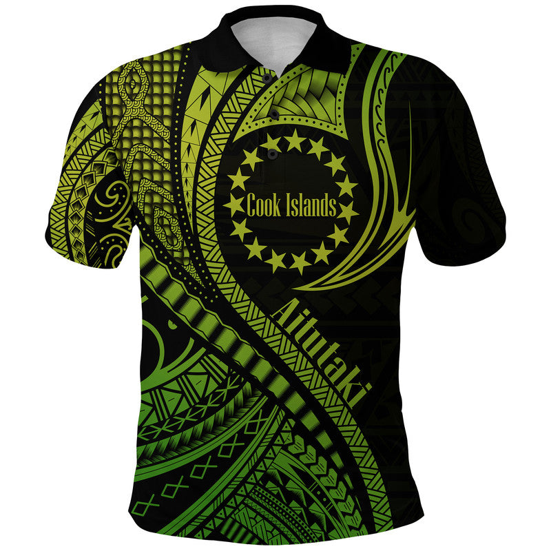 Custom Aitutaki Cook Islands Polo Shirt Green Polynesian Wave Style LT9