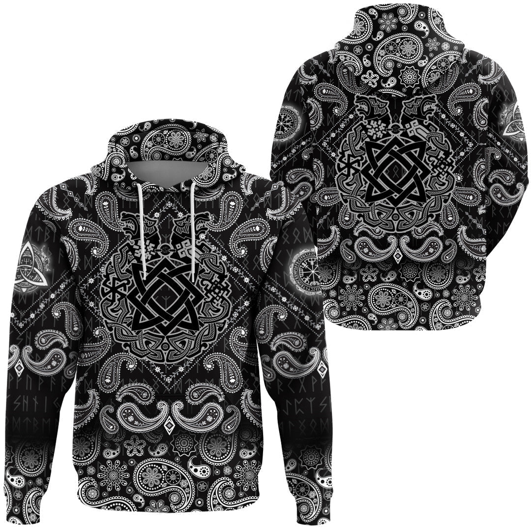 Viking Hoodie Ancient Slavic Ornament Symbols Of Slavic Gods with Bandana Paisley Style RLT12