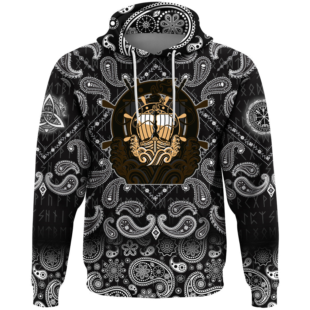 Viking Hoodie Ancient Vessel ShishLogo with Bandana Paisley Style RLT12