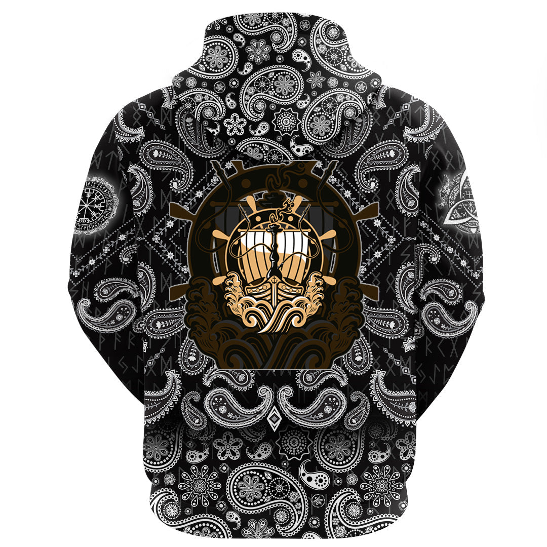 Viking Hoodie Ancient Vessel ShishLogo with Bandana Paisley Style RLT12
