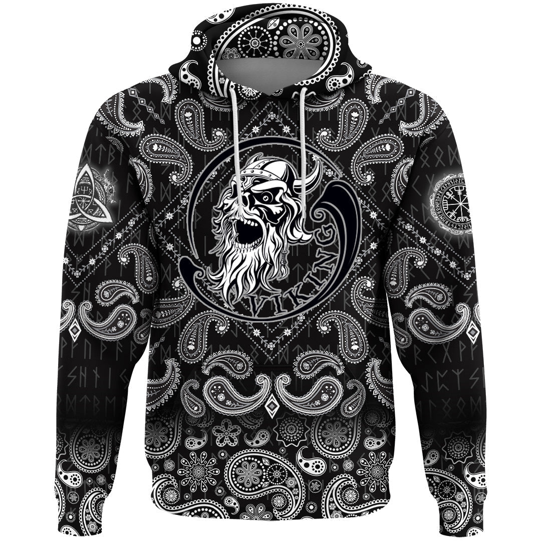 Viking Hoodie Ancient Warrior Skull with Bandana Paisley Style RLT12