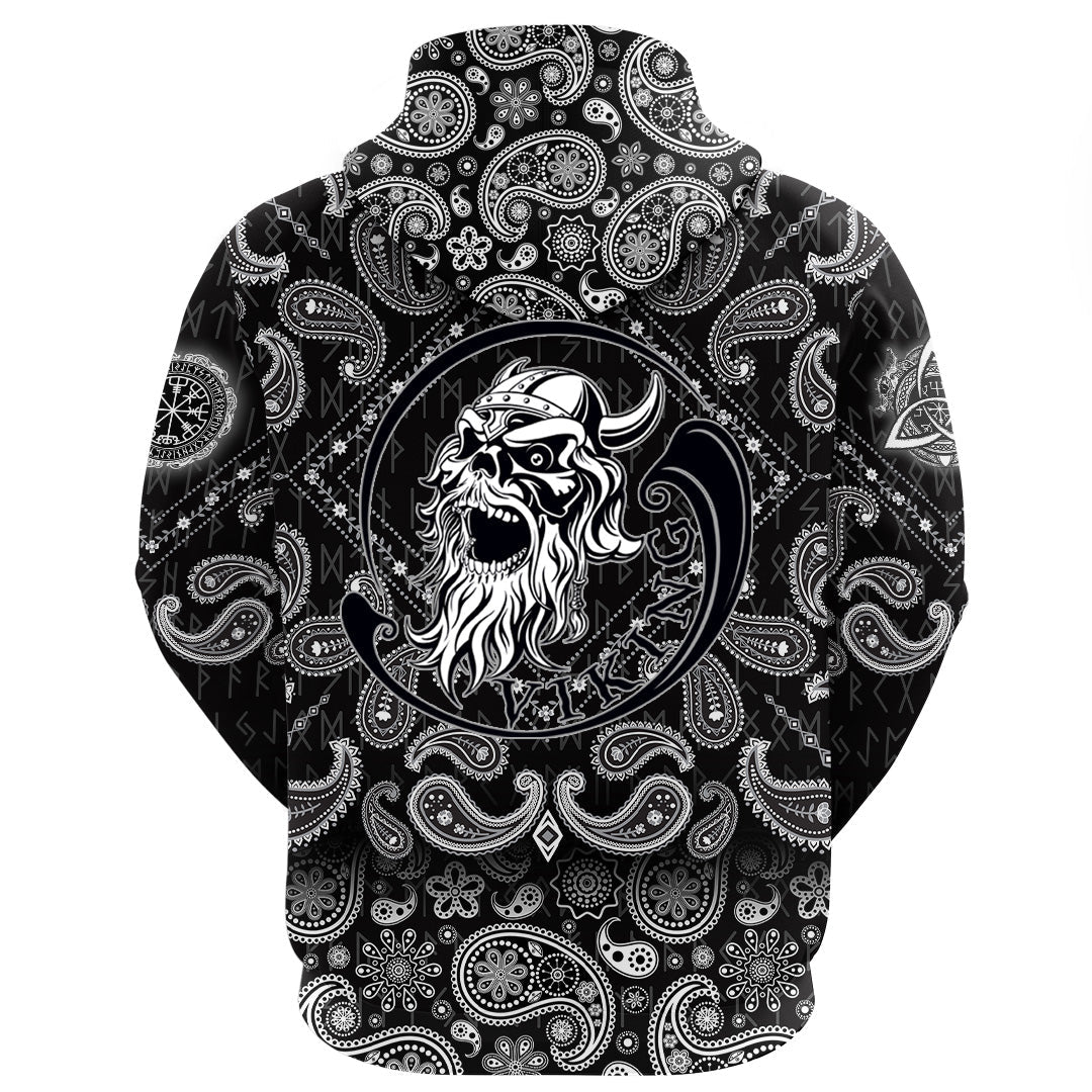 Viking Hoodie Ancient Warrior Skull with Bandana Paisley Style RLT12