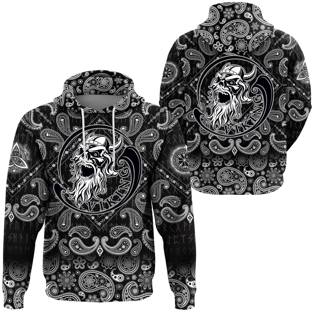 Viking Hoodie Ancient Warrior Skull with Bandana Paisley Style RLT12