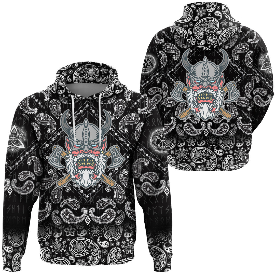 Viking Hoodie Angry Old with Bandana Paisley Style RLT12