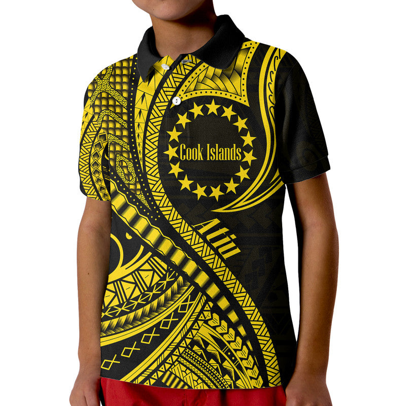 Custom Atiu Cook Islands Polo Shirt Gold Polynesian Wave Style LT9