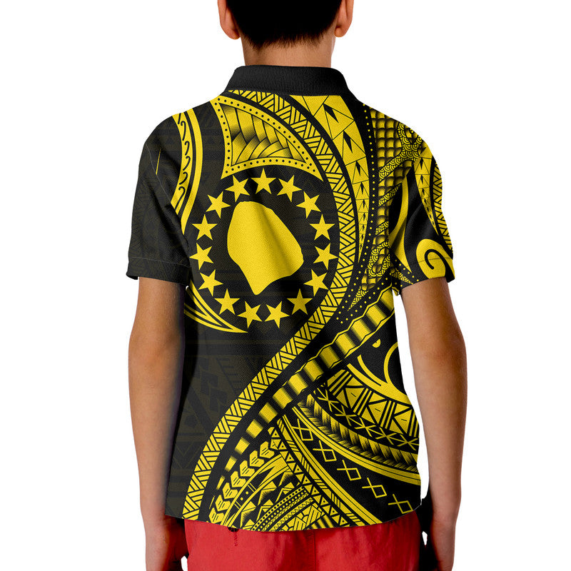 Atiu Cook Islands Polo Shirt Gold Polynesian Wave Style LT9