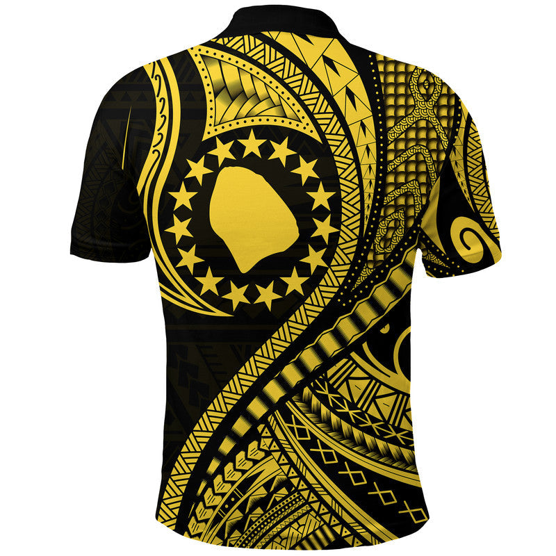 Atiu Cook Islands Polo Shirt Gold Polynesian Wave Style LT9