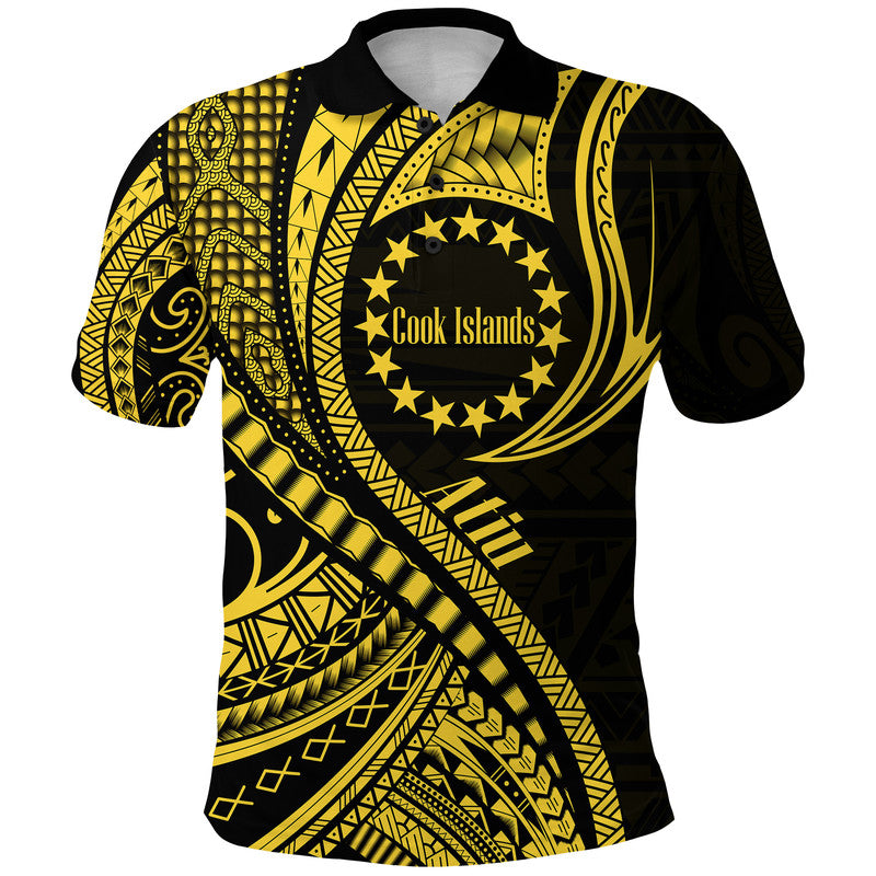 Atiu Cook Islands Polo Shirt Gold Polynesian Wave Style LT9