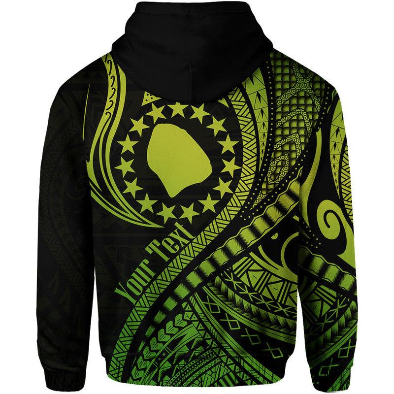 Custom Personalised Atiu Cook Islands Hoodie Green Polynesian Wave Style LT9