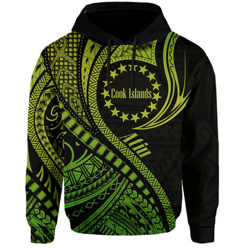 Custom Personalised Atiu Cook Islands Hoodie Green Polynesian Wave Style LT9
