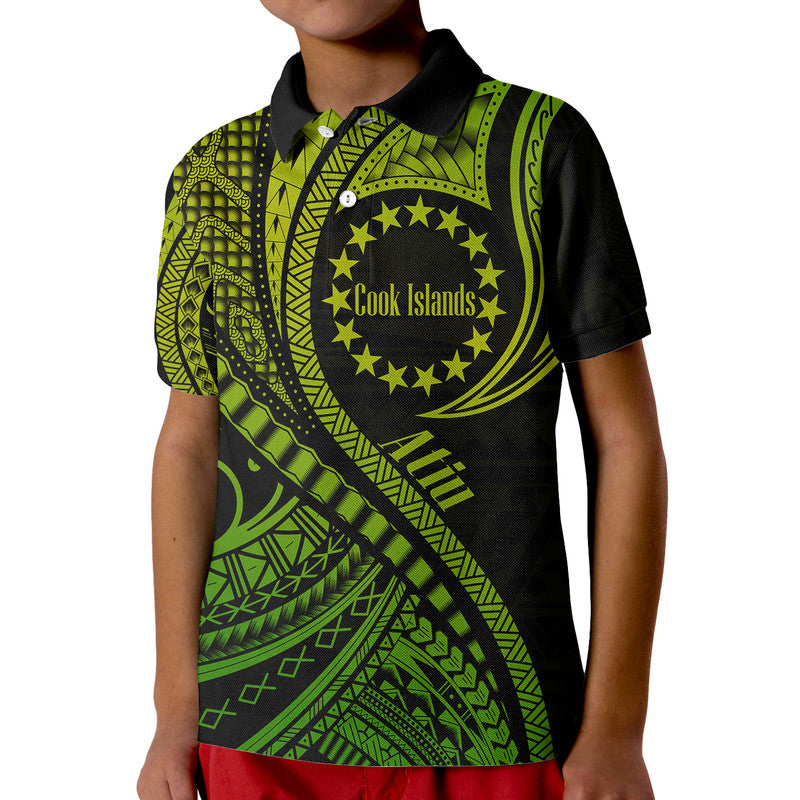 Custom Atiu Cook Islands Polo Shirt Green Polynesian Wave Style LT9