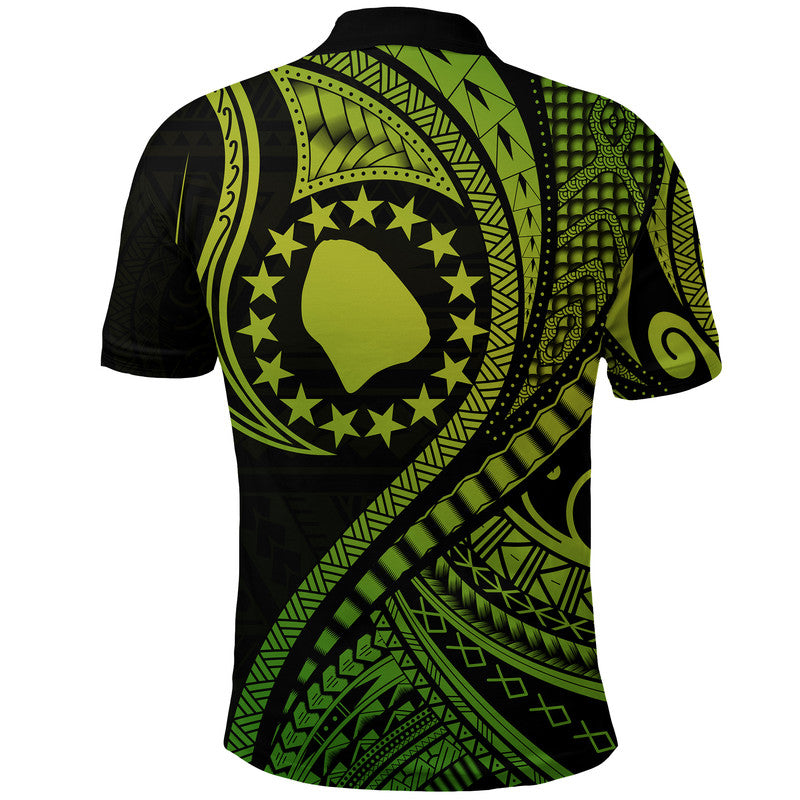 Atiu Cook Islands Polo Shirt Green Polynesian Wave Style LT9