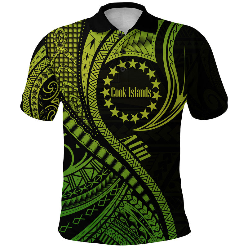 Custom Atiu Cook Islands Polo Shirt Green Polynesian Wave Style LT9