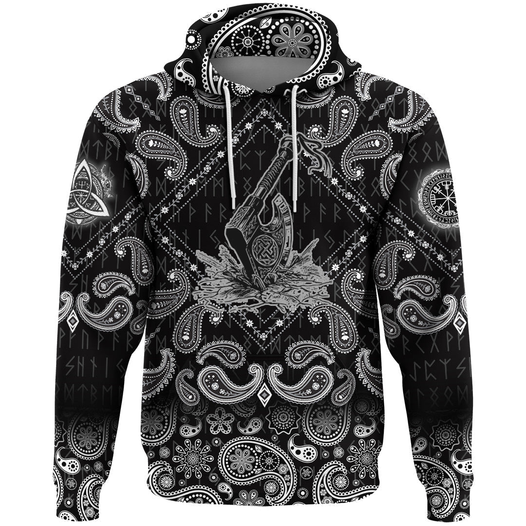 Viking Hoodie Axe In The Celtic Art Thors Hammer Axe Viking with Bandana Paisley Style RLT12