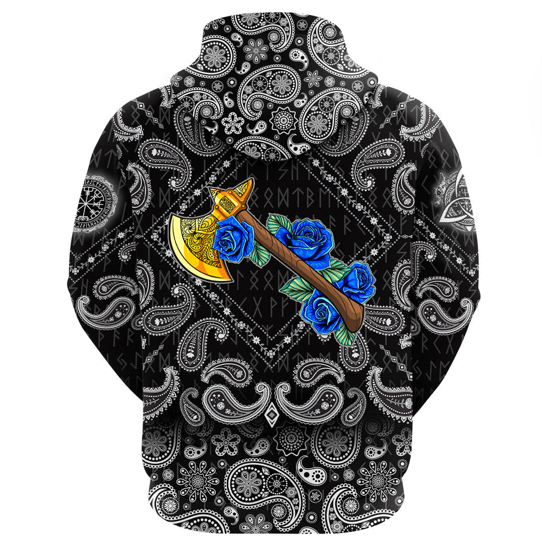 Viking Hoodie Axe With Roses with Bandana Paisley Style RLT12