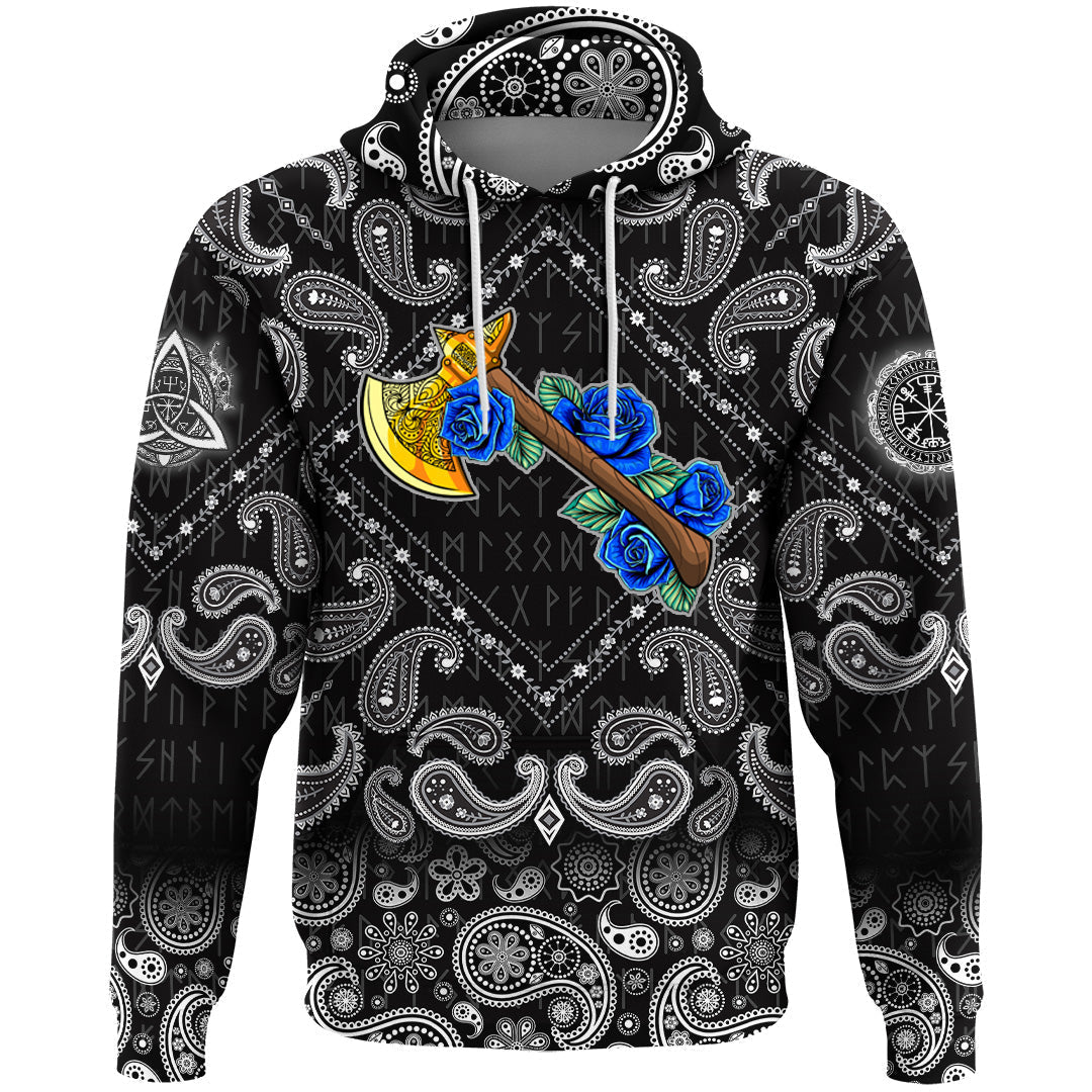 Viking Hoodie Axe With Roses with Bandana Paisley Style RLT12