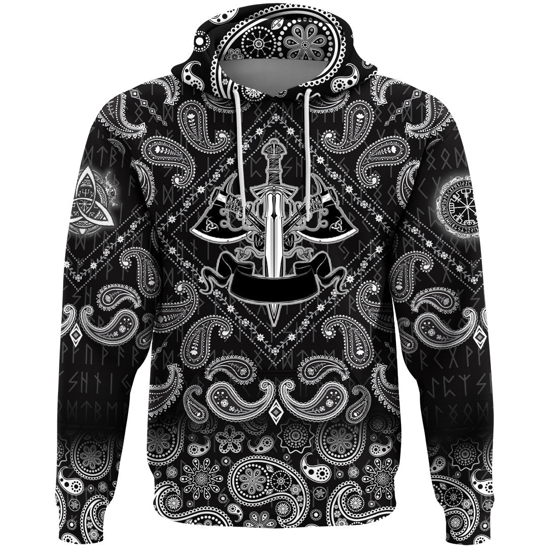 Viking Hoodie Axes with Bandana Paisley Style RLT12
