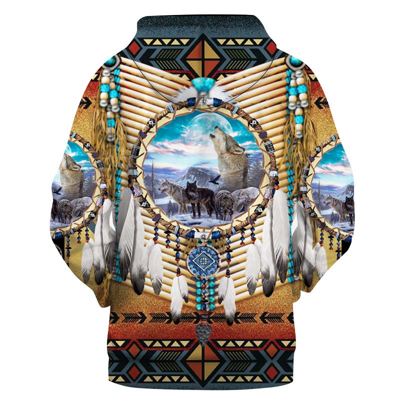 Wolf Dreamcatcher 3D Native American Hoodie LT10