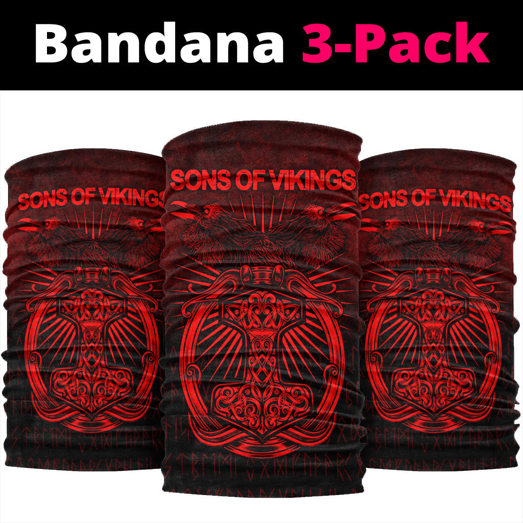 Viking Bandana Vikings Ravens Mjolnir Red Version Bandana RLT12