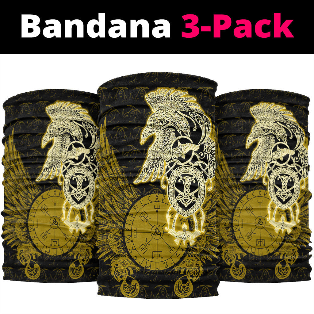 Wonder Print Neck Gaiter - Viking Raven Of Runic Compass Valknut Pattern Gold Neck Gaiter
