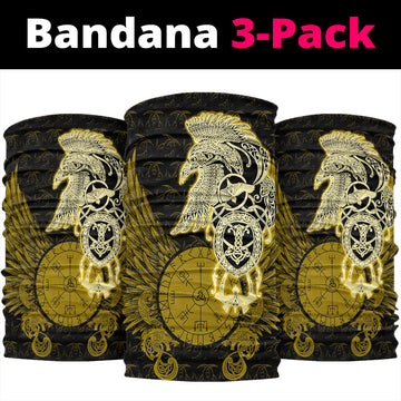 Wonder Print Neck Gaiter - Viking Raven Of Runic Compass Valknut Pattern Gold Neck Gaiter