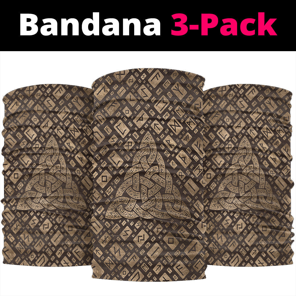 Viking Bandana Triquetra and Runic Alphabet Wood and Gold Bandana RLT12