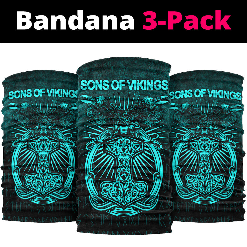 Viking Bandana Vikings Ravens Mjolnir Cyan Version Bandana RLT12