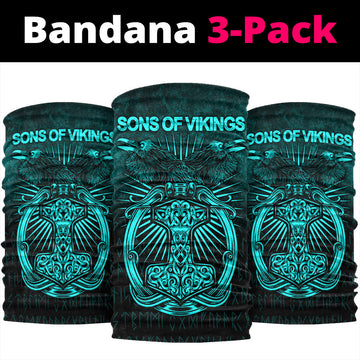 Viking Bandana Vikings Ravens Mjolnir Cyan Version Bandana RLT12