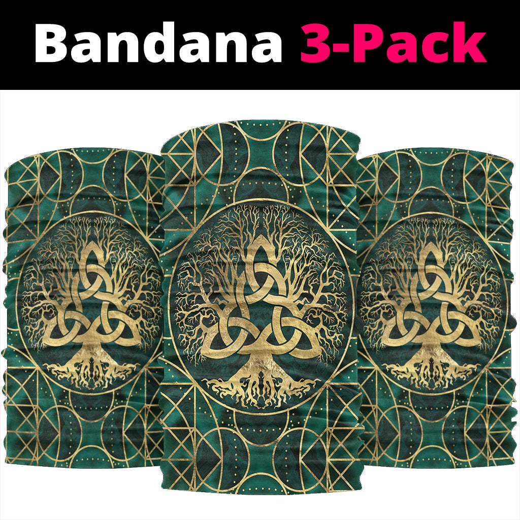 Viking Bandana Tree Of Life with Triquetra Malachite and Gold Bandana RLT12