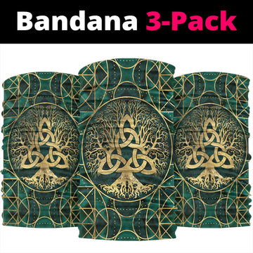 Viking Bandana Tree Of Life with Triquetra Malachite and Gold Bandana RLT12