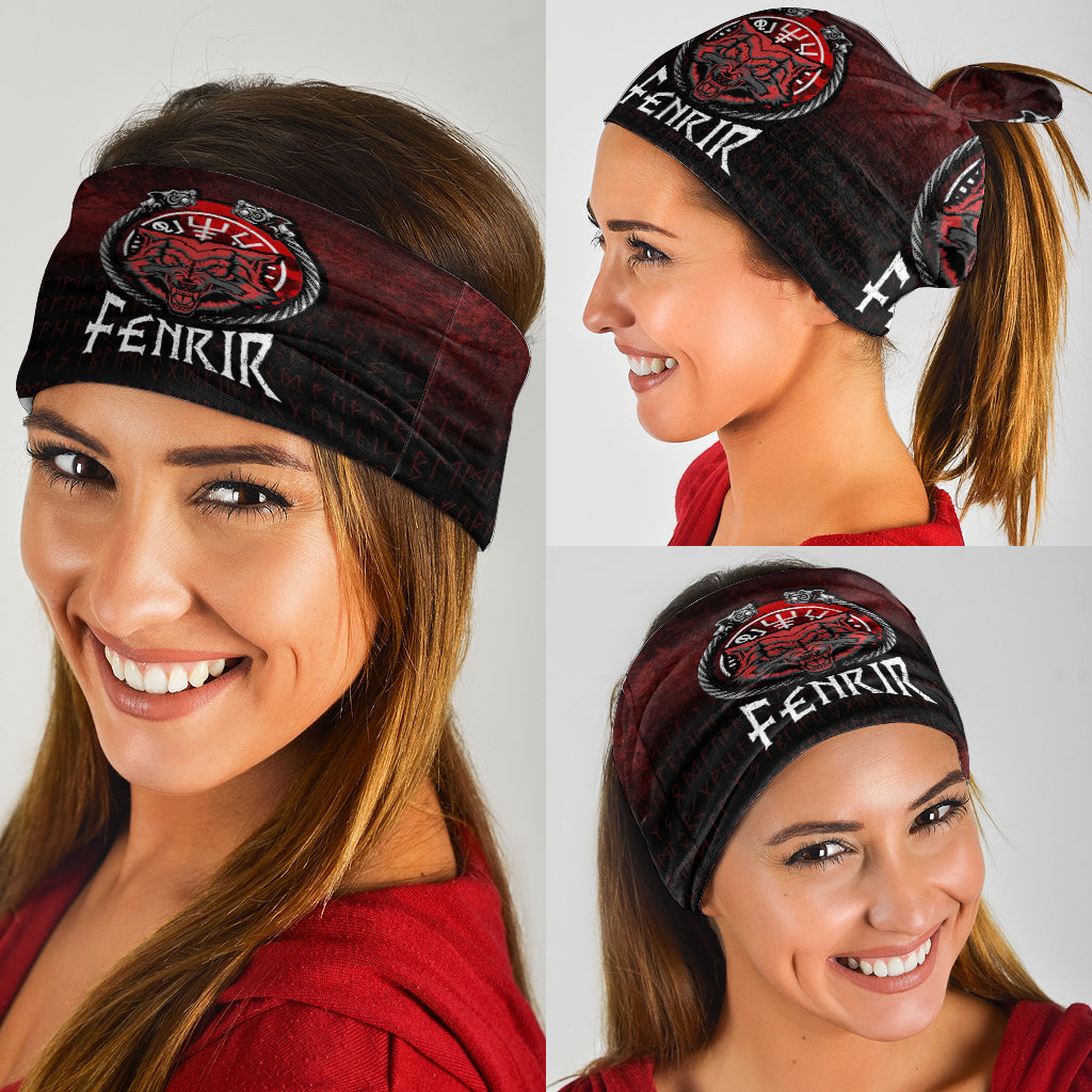 Wonder Print Neck Gaiter- Fenrir Wolf Runes Norse Vikings Neck Gaiter