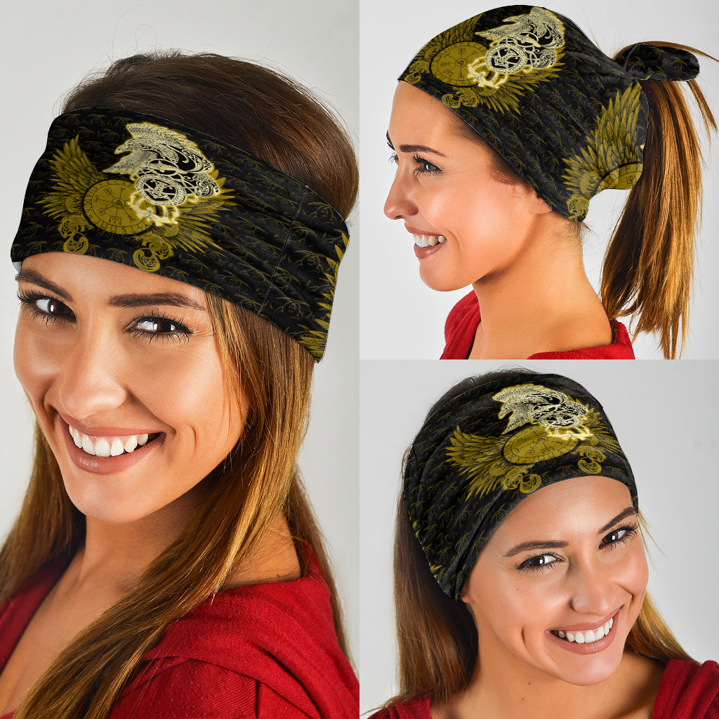 Wonder Print Neck Gaiter - Viking Raven Of Runic Compass Valknut Pattern Gold Neck Gaiter