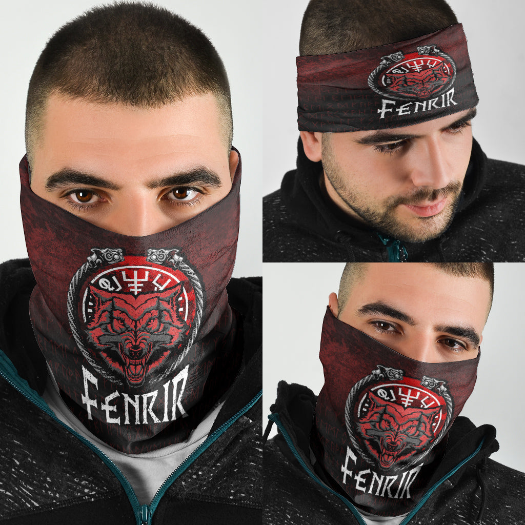 Wonder Print Neck Gaiter- Fenrir Wolf Runes Norse Vikings Neck Gaiter