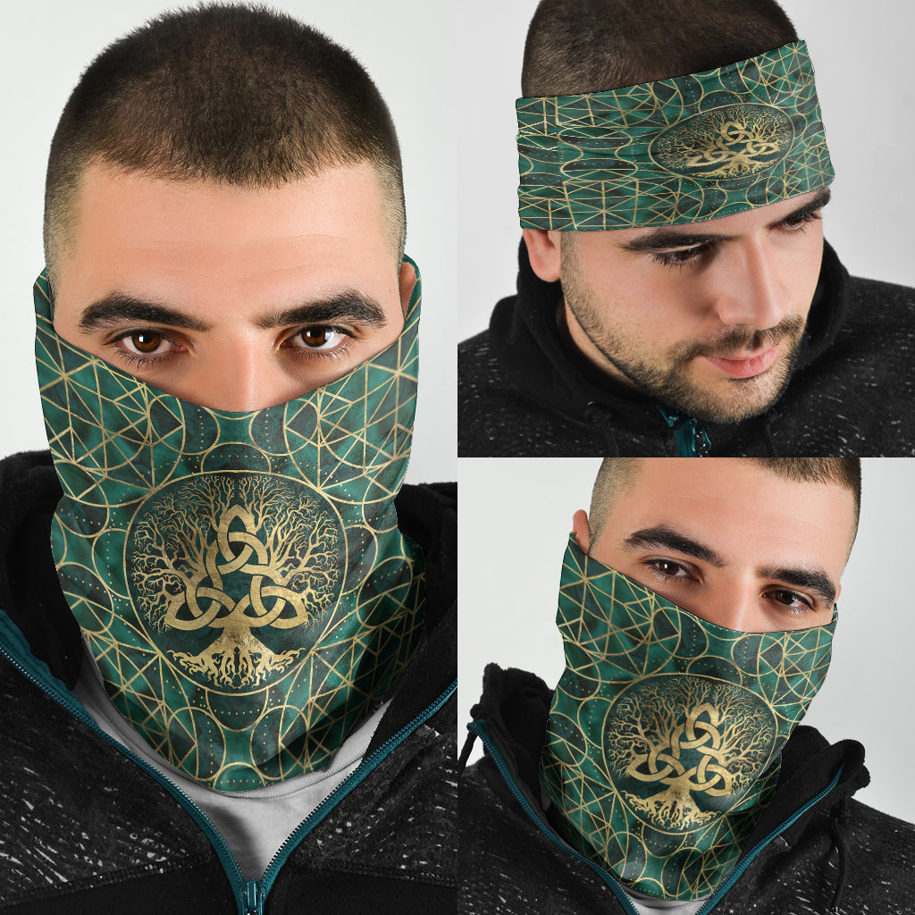 Viking Bandana Tree Of Life with Triquetra Malachite and Gold Bandana RLT12