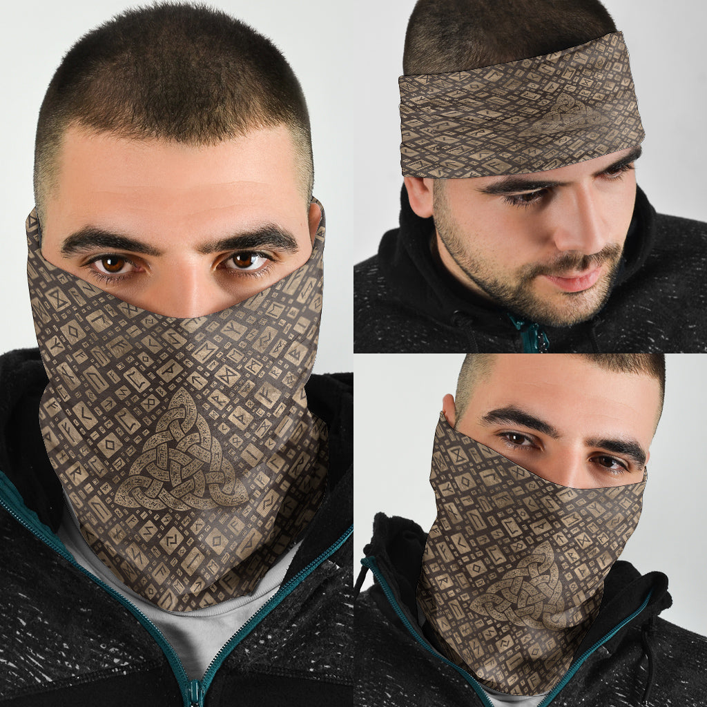 Viking Bandana Triquetra and Runic Alphabet Wood and Gold Bandana RLT12
