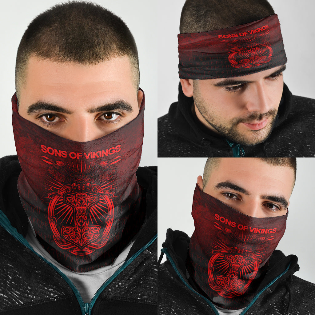 Viking Bandana Vikings Ravens Mjolnir Red Version Bandana RLT12