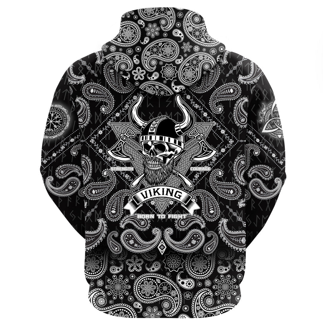 Viking Hoodie Bearded Warrior Skull With Crossed Axes with Bandana Paisley Style RLT12