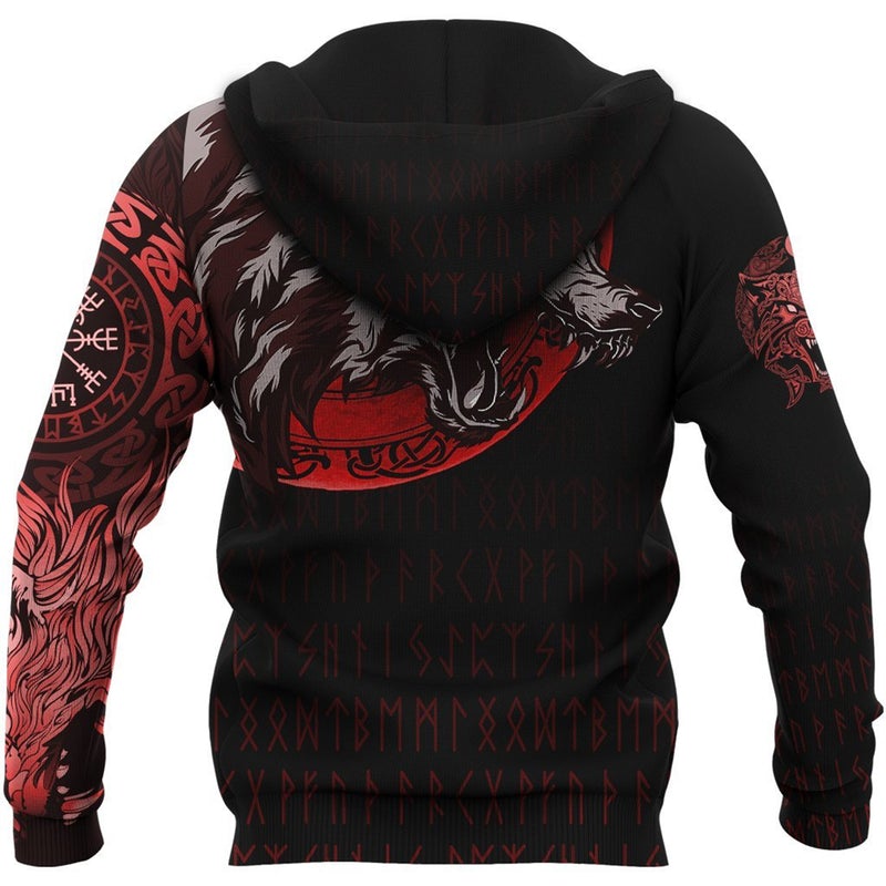 Viking Clothing Viking Fenrir With Red Vegsivir Hoodie RLT12