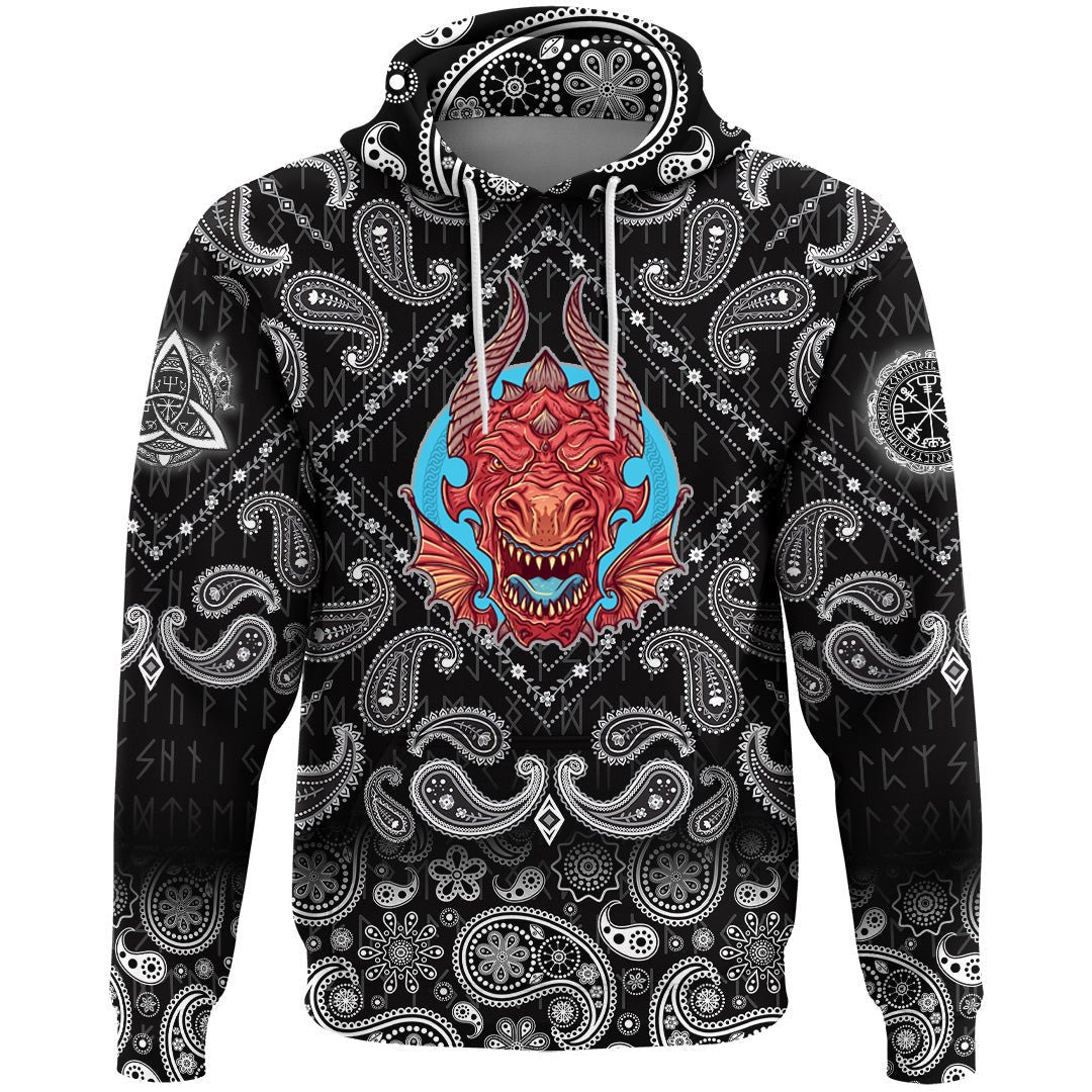 Viking Hoodie Big Angry Red Dragon with Bandana Paisley Style RLT12