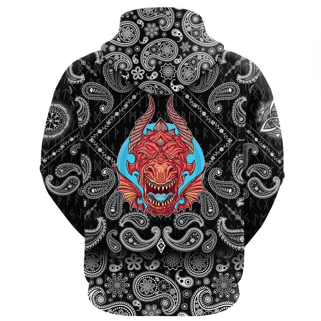 Viking Hoodie Big Angry Red Dragon with Bandana Paisley Style RLT12
