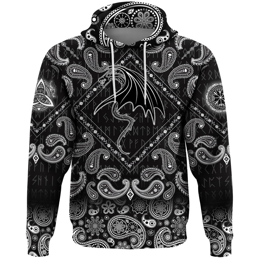 Viking Hoodie Black Dragon with Bandana Paisley Style RLT12