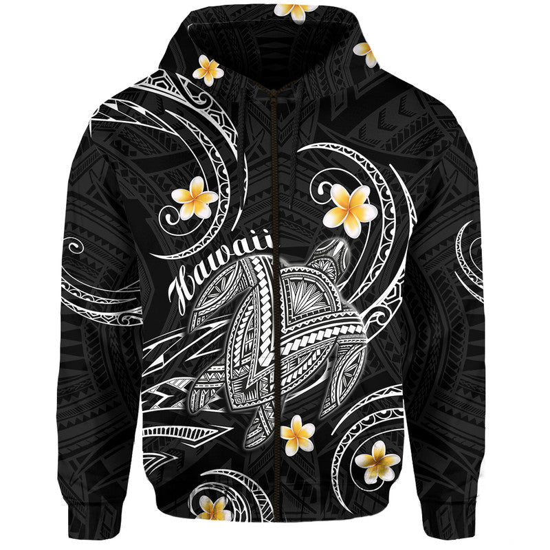 Custom Hawaii Hoodie Hawaiian Turtle Plumeria Mixed Polynesian Black Style LT9