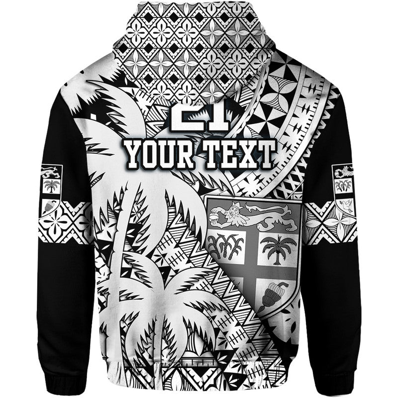 Custom Personalised Fiji Hoodie Coat Of Arms Masi Tapa Mixed Palm Tree No1 Black Version LT9